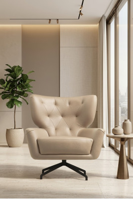Wing chair armchair upholstered 1-seater brown upholstered armchair leather modern