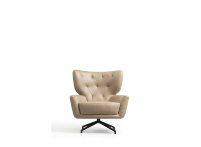 Wing chair armchair upholstered 1-seater brown upholstered armchair leather modern
