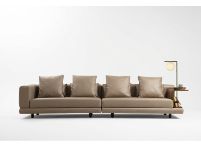 Four-seater couch beige sofa 4-seater upholstered sofa modern faux leather