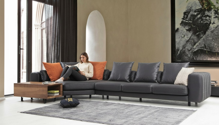 Corner sofa corner suite L-shape upholstery sofa fabric sofa gray sofa table couch