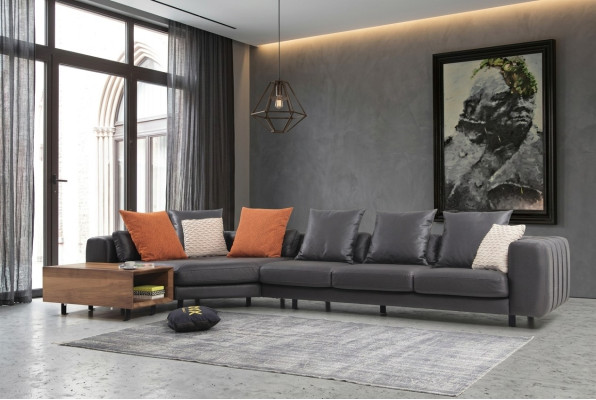 Corner sofa corner suite L-shape upholstery sofa fabric sofa gray sofa table couch