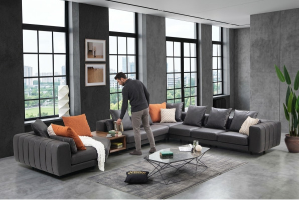 Large living landscape sofa corner sofa U-shaped upholstered sofa gray fabric sofa