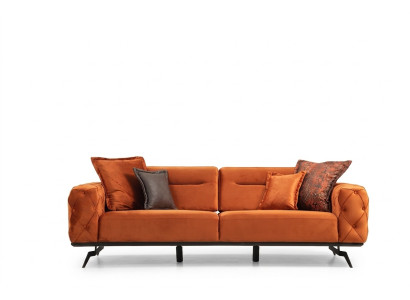 Three-seater couch orange sofa 3-seater upholstery fabric sofa Chesterfield
