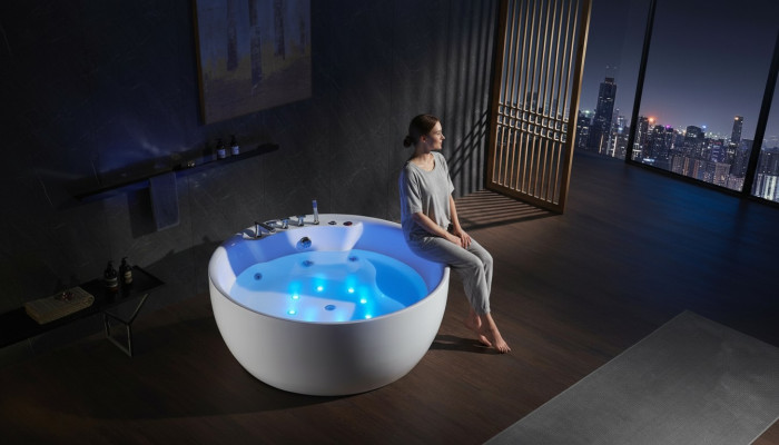 Round Bathtub Whirlpool Tub LED Bubble Tub Massage Design Wellness