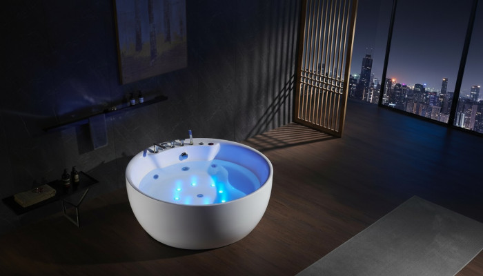 Round Bathtub Whirlpool Tub LED Bubble Tub Massage Design Wellness