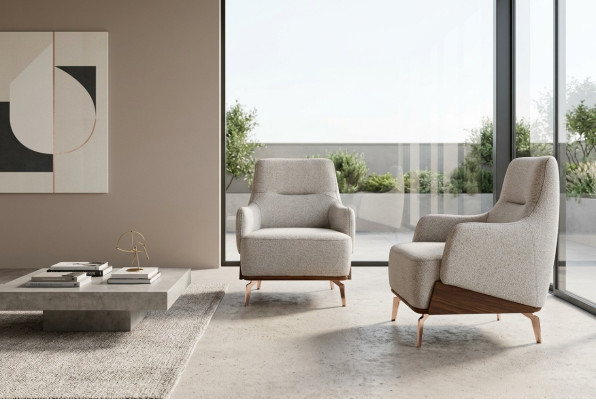 Armchair Wingback Chair Fabric Chair Fabric Beige Single-Seater Living Room
