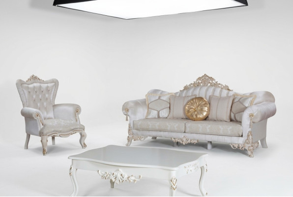 Luxurious sofa set for the living room in classic style in the color white