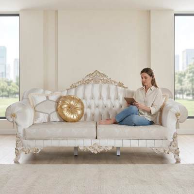 Sofa 3-seater Upholstered Fabric Material Chesterfield Couches Three-seater New