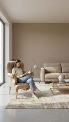 Classic armchair with beige decor and Chesterfield design for the living room