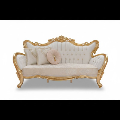 A luxurious and relaxing sofa in a classic style with golden patterns.
