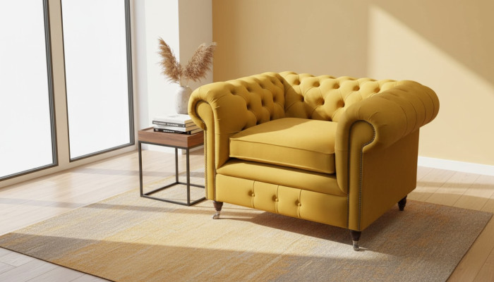 Chair Design Relax Textile Lounge Luxury Yellow Upholstery Seat Chesterfield
