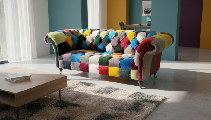 Chesterfield sofa upholstery design multicolored seat textile couch living room