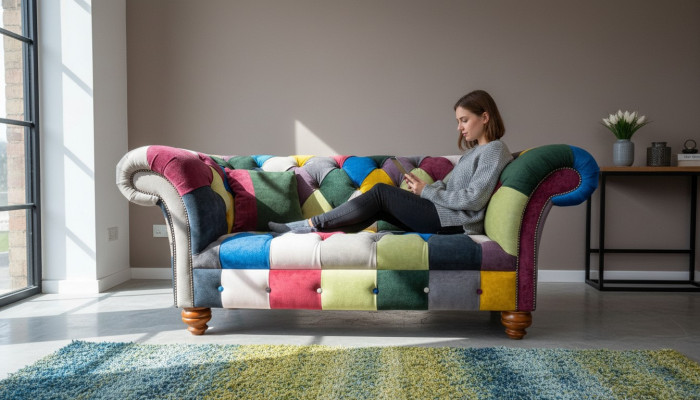 Chesterfield 2-Seater Sofa Textile Couch Upholstery Design Luxury Multicolored