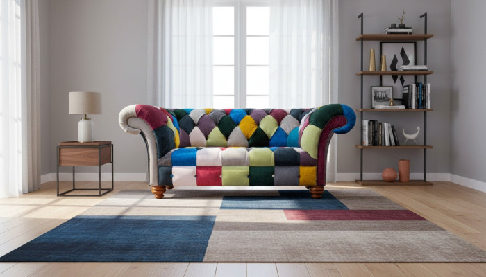 Chesterfield 2-Seater Sofa Textile Couch Upholstery Design Luxury Multicolored