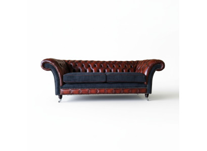 Modern design living room sofa 3-seater brown Chesterfield couch leather upholstery textile new