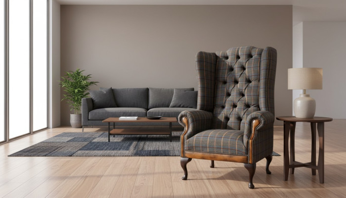 Chesterfield armchair couch upholstery 1-seater textile wingback chair upholstery