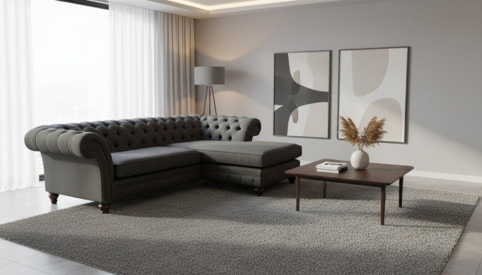 Chesterfield sectional sofa L-shape fabric design couch seating sofa textile corner new