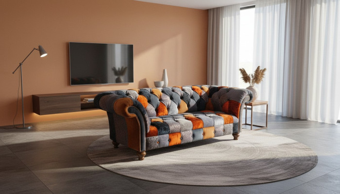 Chesterfield 3-seater sofa couch textile velvet luxury upholstery seat big velvet