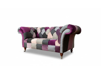 Chesterfield Fabric Sofa Couch Upholstery Design 2-Seater Textile Sofa Gray