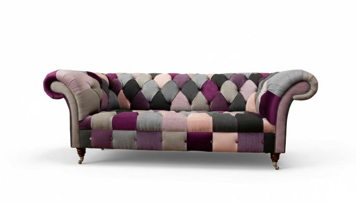 Chesterfield Design Upholstery Luxury Seat Sofa Couch Green Textile 3-Seater