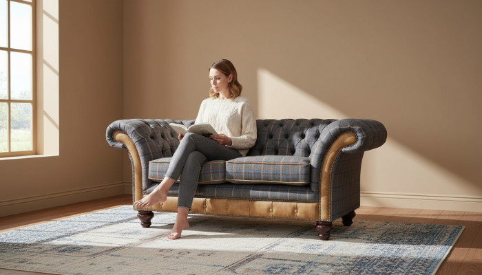 Chesterfield Sofa 2-Seater Design Couch Three-Seater Luxury Furniture Style Textile Sofas