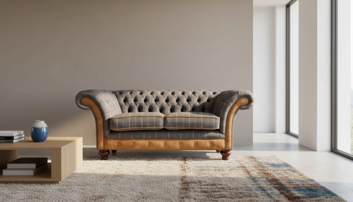 Chesterfield Sofa 2-Seater Design Couch Three-Seater Luxury Furniture Style Textile Sofas