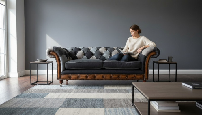 Design upholstered sofa 3-seater couch luxury classic textile Chesterfield