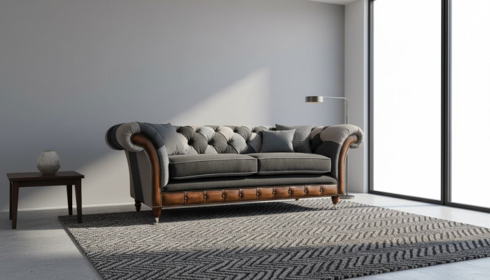 Design upholstered sofa 3-seater couch luxury classic textile Chesterfield