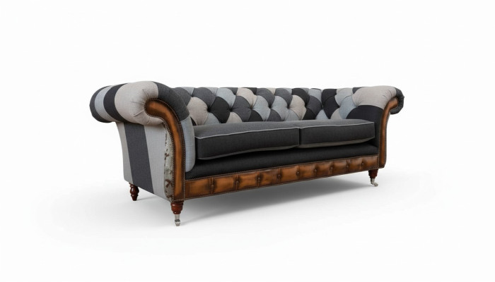 Design upholstered sofa 3-seater couch luxury classic textile Chesterfield