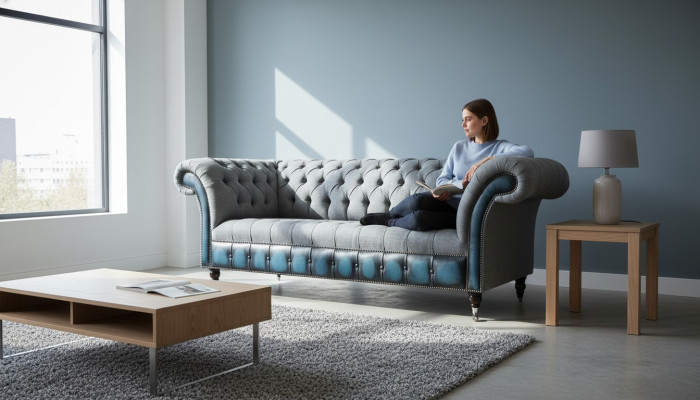 Chesterfield sofa upholstery designer couches sofas set three-seater gray