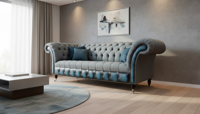 Chesterfield sofa upholstery designer couches sofas set three-seater gray