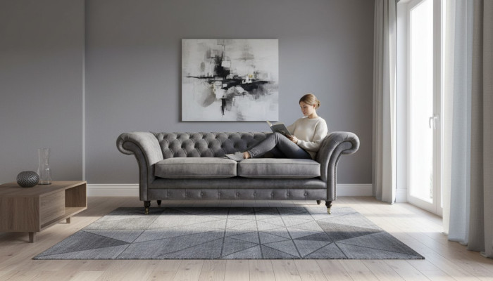 Design Upholstered Sofa 3 Seater Couch Luxury Classic Textile Chesterfield