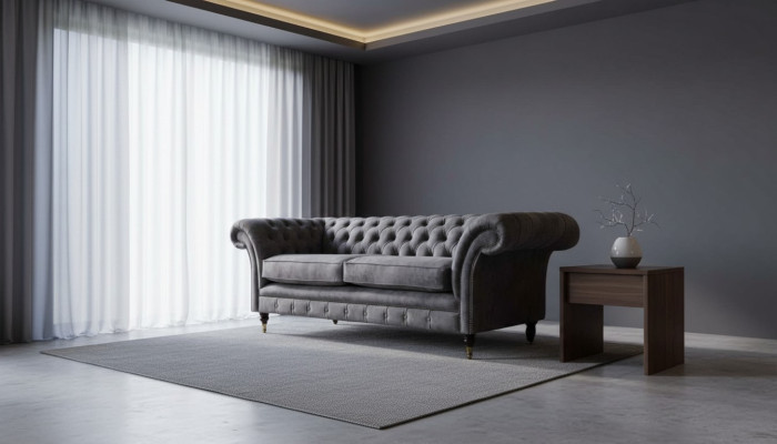Design Upholstered Sofa 3 Seater Couch Luxury Classic Textile Chesterfield