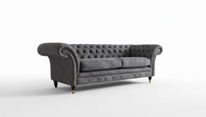 Design Upholstered Sofa 3 Seater Couch Luxury Classic Textile Chesterfield