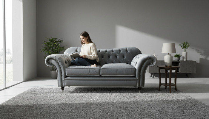Chesterfield Sofa 2-Seater Upholstery Designer Couches Sofas Gray New