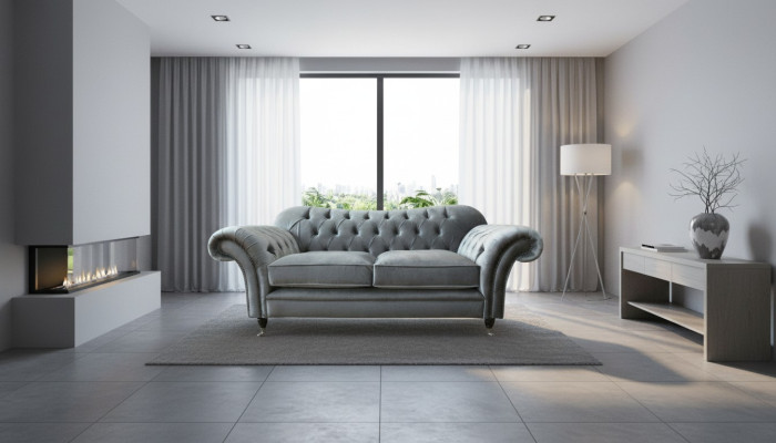 Chesterfield Sofa 2-Seater Upholstery Designer Couches Sofas Gray New
