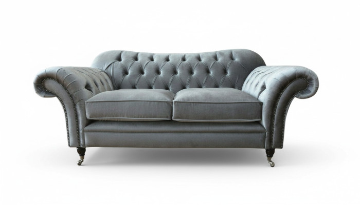 Chesterfield Sofa 2-Seater Upholstery Designer Couches Sofas Gray New