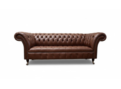 Chesterfield Sofa Three-Seater Vintage Couches Big XXL Brown Textile Leather