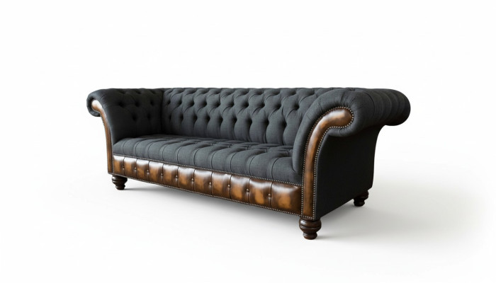 Black Design Sofa 3 Seater Chesterfield Fabric Couch Sofa Upholstery New