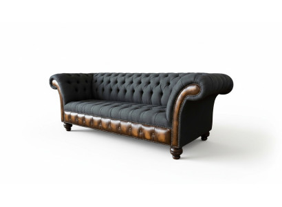 Black Design Sofa 3 Seater Chesterfield Fabric Couch Sofa Upholstery New