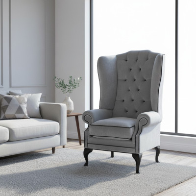 Chesterfield Wingback Chair 1-Seater Armchair Textile Upholstered Sofa Couch New