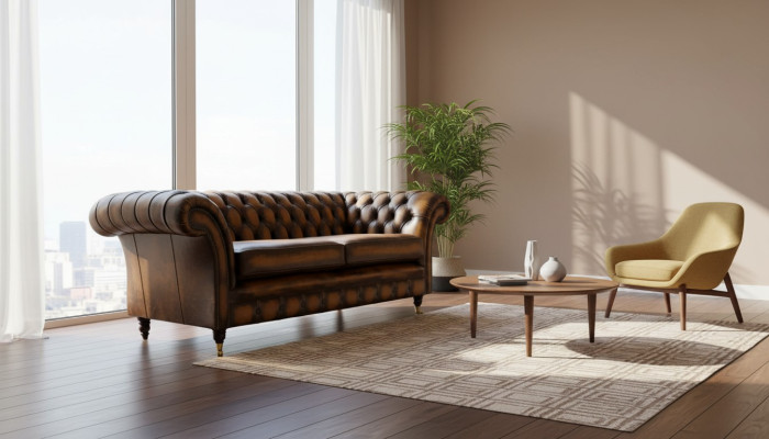 Brown sofa 3-seater couch design Chesterfield upholstery seat leather new