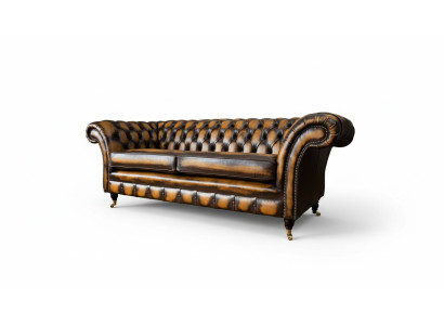 Brown sofa 3-seater couch design Chesterfield upholstery seat leather new