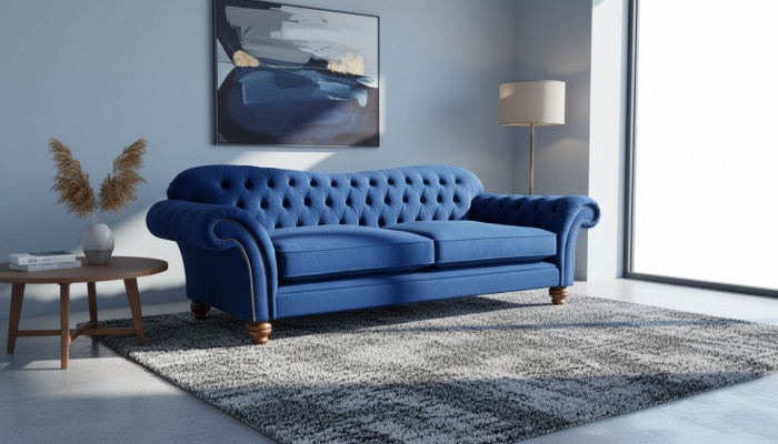 Three-seater sofa 3-seater sofas blue fabric living room luxury seating XXL big