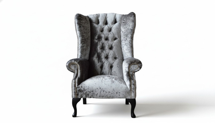 Chesterfield Wingback Chair, Armchair, Sofa, 1-Seater, Gray Fabric, Textile, New