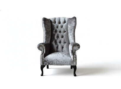 Chesterfield Wingback Chair, Armchair, Sofa, 1-Seater, Gray Fabric, Textile, New