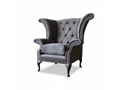 Armchair Wingback Chesterfield Fabric Living Room Polyester Design Gray