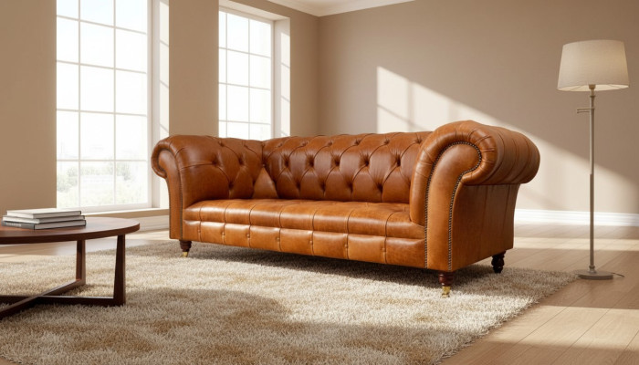 Cognac Sofa 3-Seater Upholstered Sofas Design Luxury Furniture Leather Couches Three-Seater