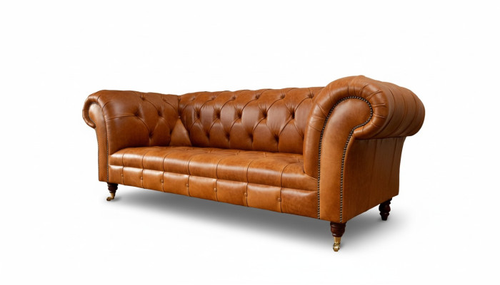 Cognac Sofa 3-Seater Upholstered Sofas Design Luxury Furniture Leather Couches Three-Seater