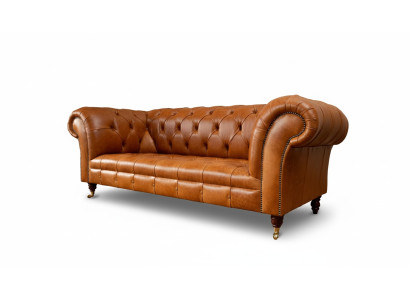 Cognac Sofa 3-Seater Upholstered Sofas Design Luxury Furniture Leather Couches Three-Seater